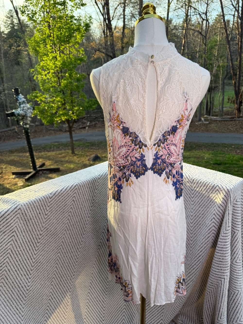 Free People Marsha Lace Mini Dress Medium Boho Floral High Neck Flowy Oversized - Picture 8 of 9